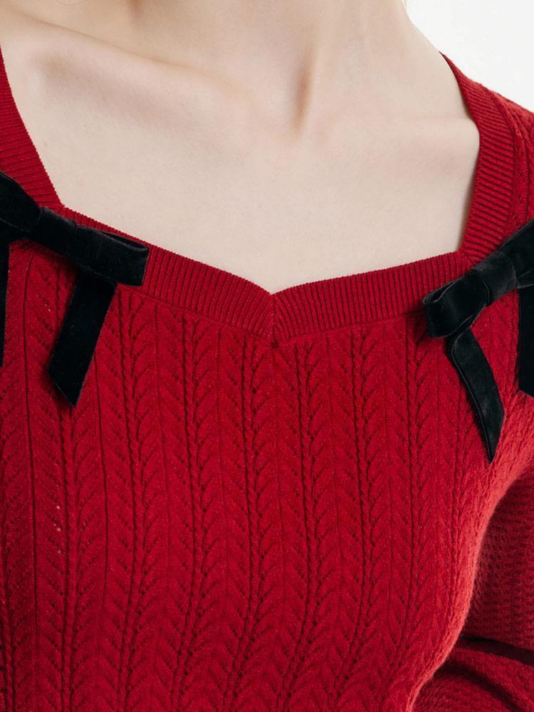 Tencel And Wool Sweater With Detachable Bowknots GOELIA