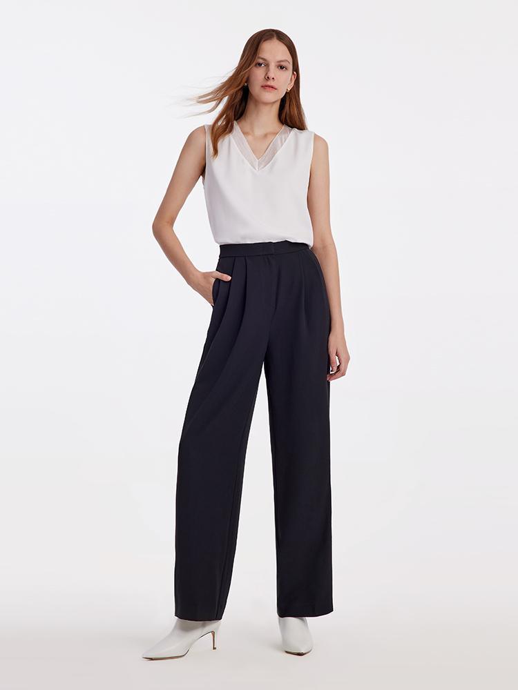 Black Straight Full Length Pants GOELIA