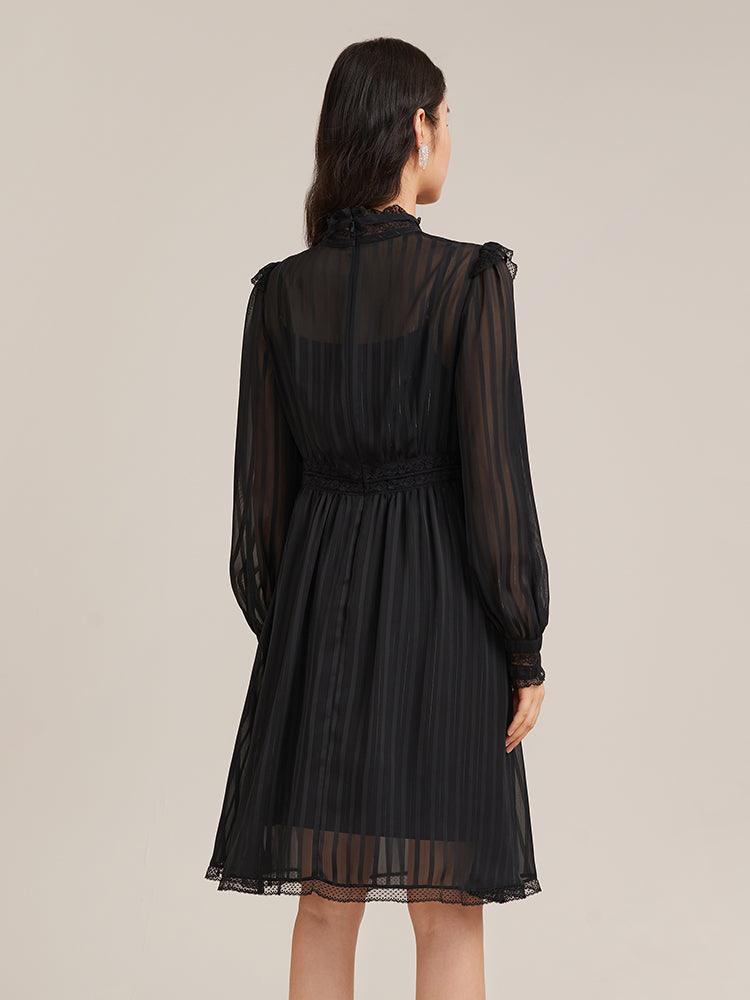 Black Hollow Long-Sleeve Flowy Dress GOELIA