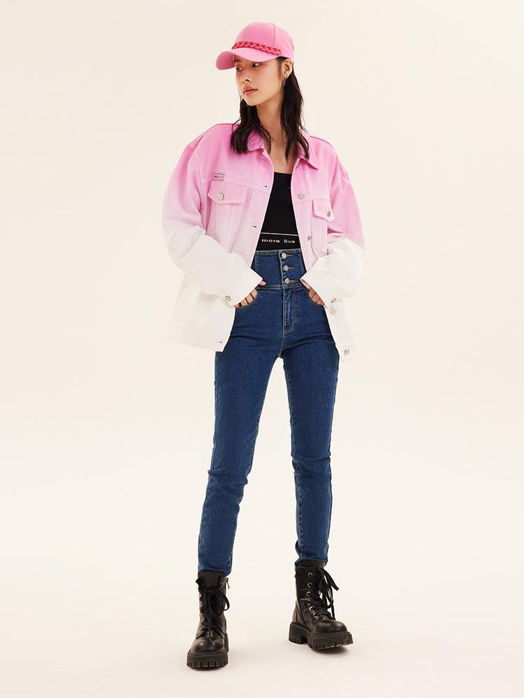 Gradient 3D Detachable Flower Jeans Jacket GOELIA