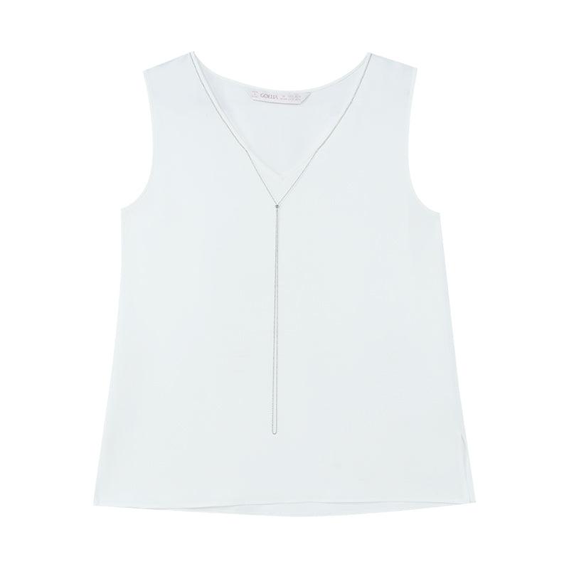 Acetate White V-Neck Tank Top GOELIA