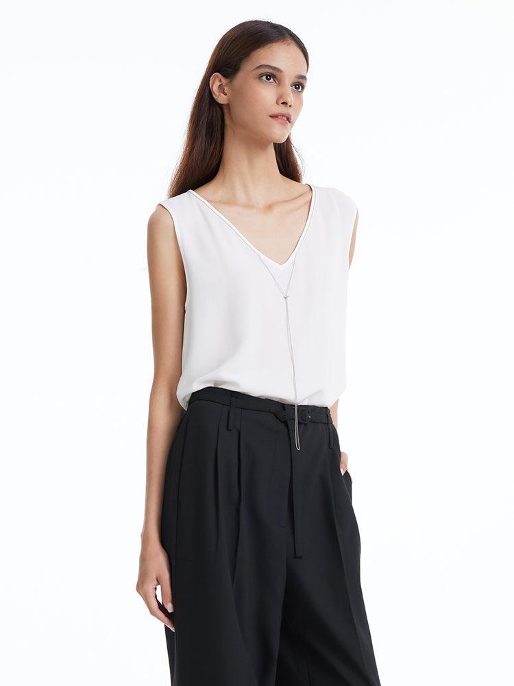 Acetate White V-Neck Tank Top GOELIA