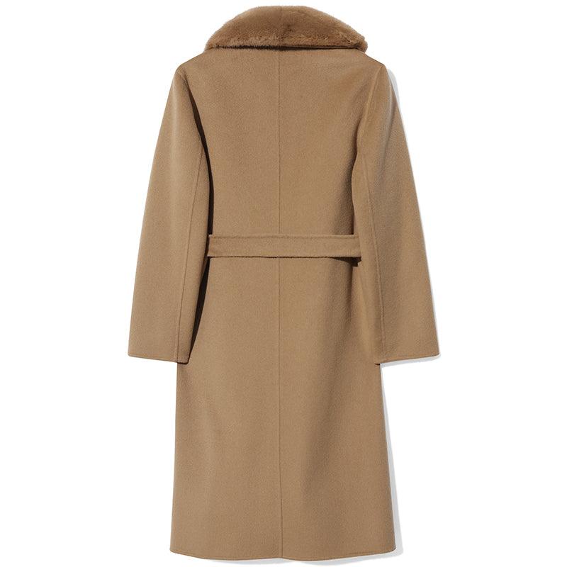 Removable Mink Fur Collar Cashmere Overcoat GOELIA