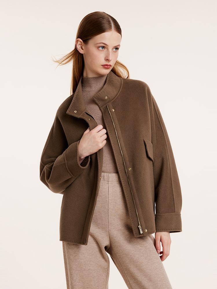 Mittellange Jacke aus brauner Tencel-Wolle 
