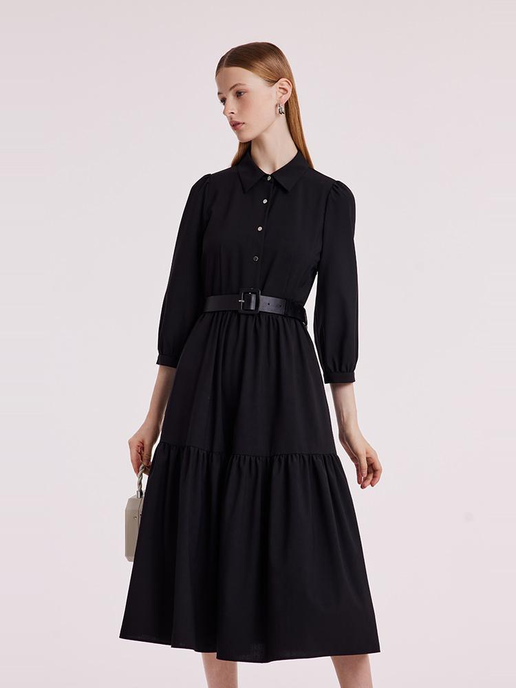 Machine Washable Silk Wool Dress With Belt GOELIA