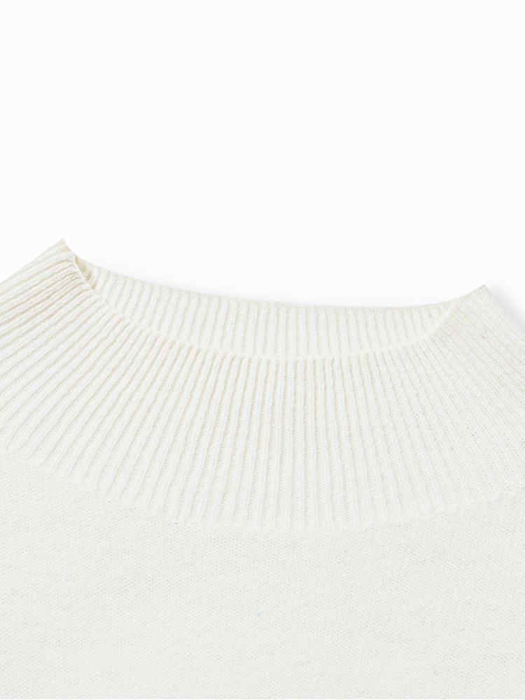 White Wool Sequins Seamless Mock Neck Sweater GOELIA