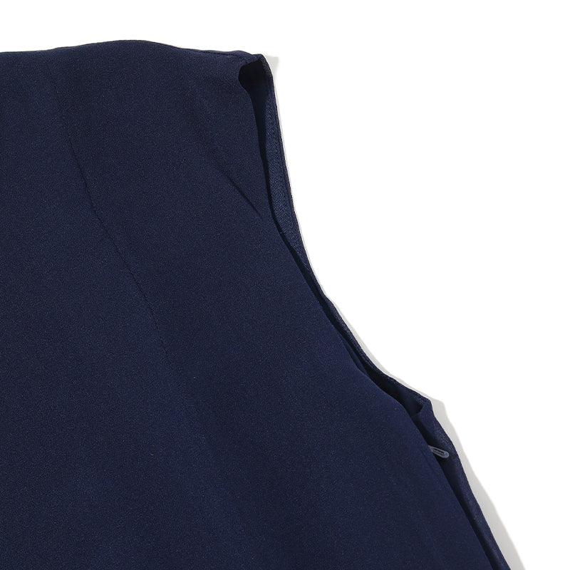 Dark Blue Silk Boat Neck Dress GOELIA