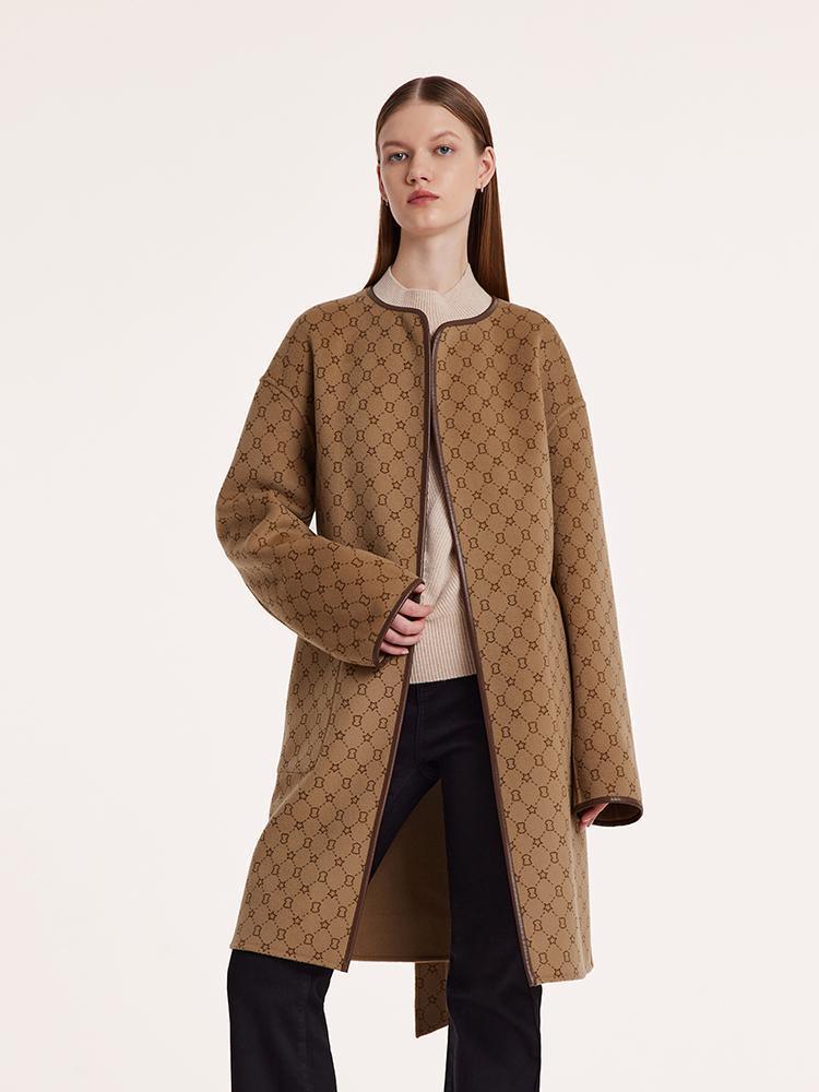 Pure Wool Reversible Printed Wrapped Coat With Belt GOELIA