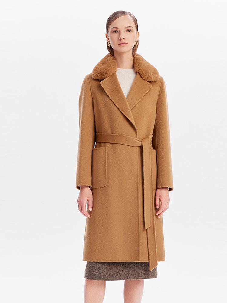 Removable Mink Fur Collar Cashmere Overcoat GOELIA