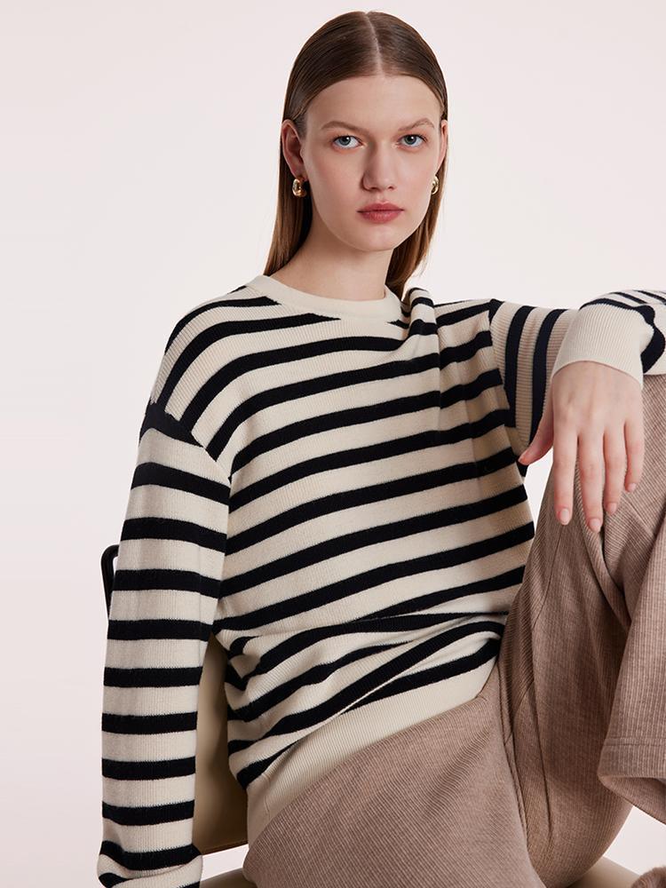 Machine Washable Wool Stripe Sweater GOELIA