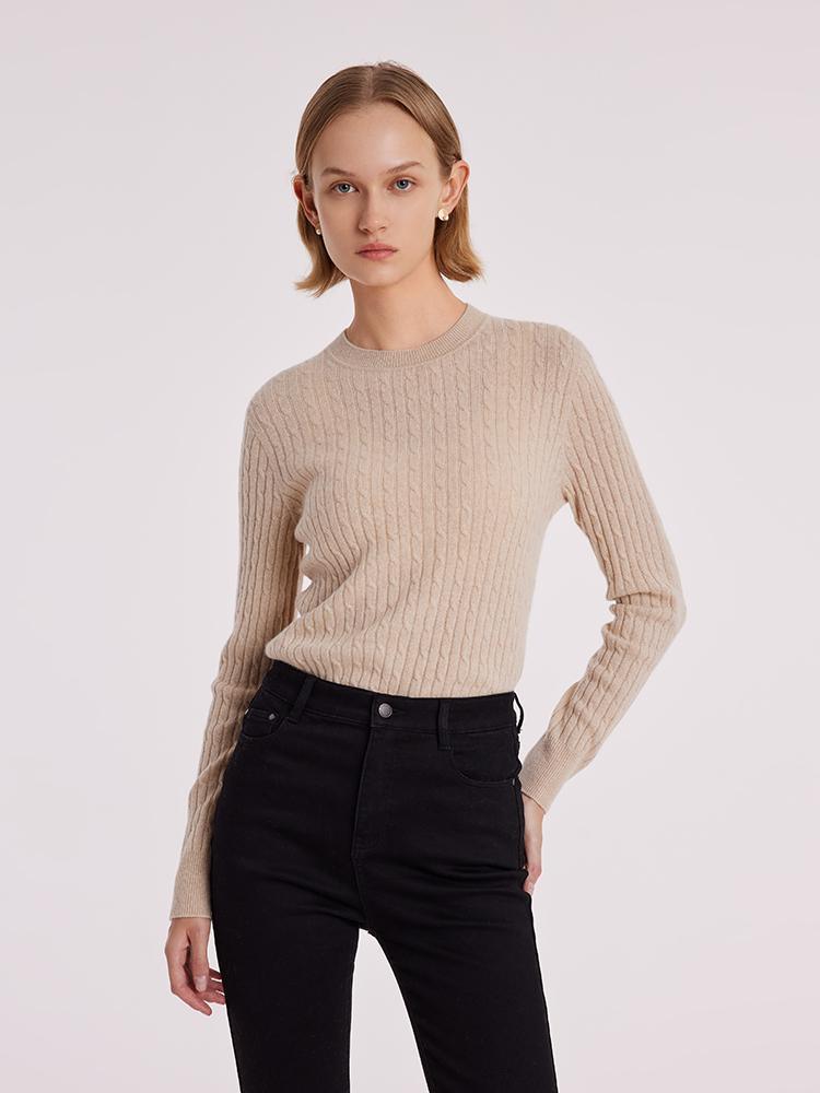 Pure Cashmere Seamless Cable Knit Sweater GOELIA