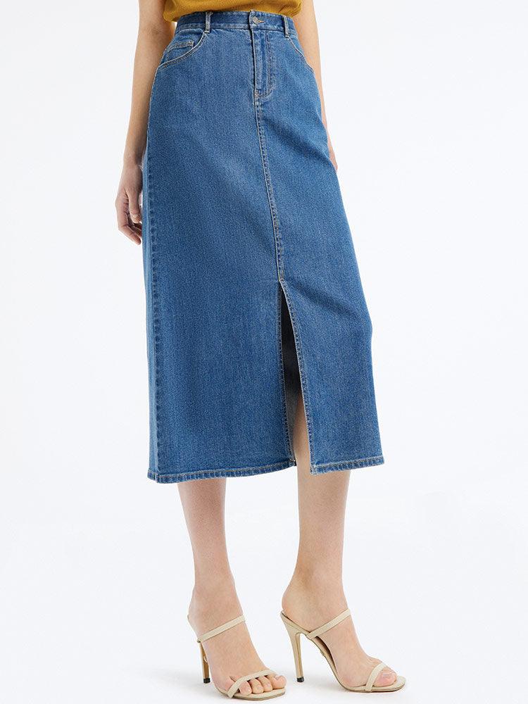 Slit Washed Denim Half Skirt GOELIA