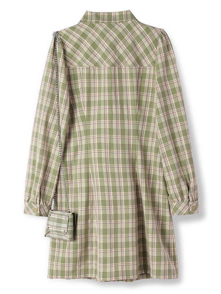 Gathered Waist Plaid Dress GOELIA