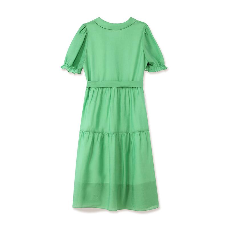 Lapel Neck Puff Sleeve Dress GOELIA