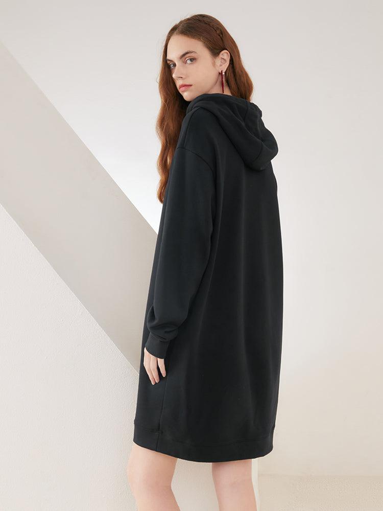 Black Long Sleeve Hoodie Dress GOELIA