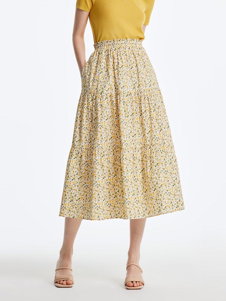 Floral Waistband Cotton Skirt GOELIA