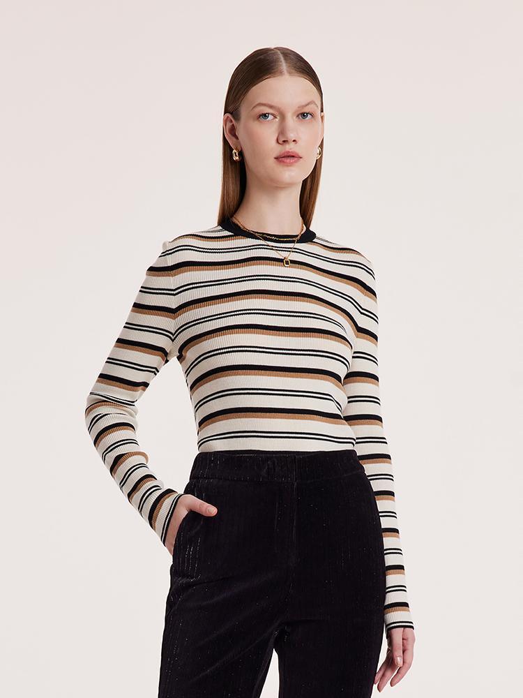 Machine Washable Wool Striped Sweater GOELIA