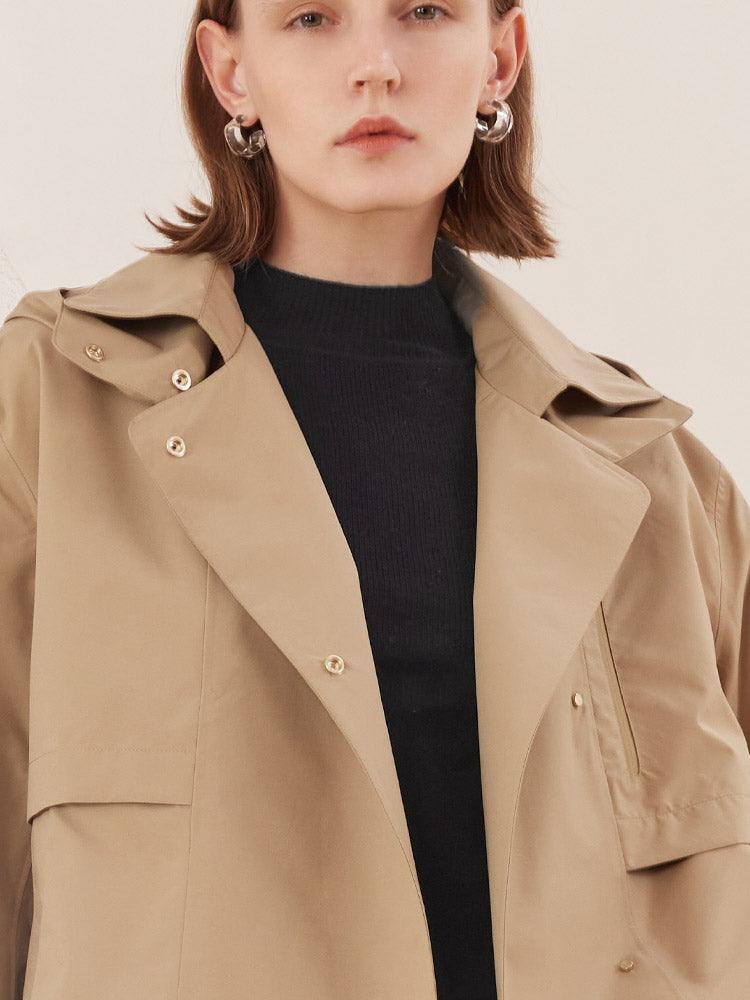 Camel Waterproof Cropped Trench Coat GOELIA