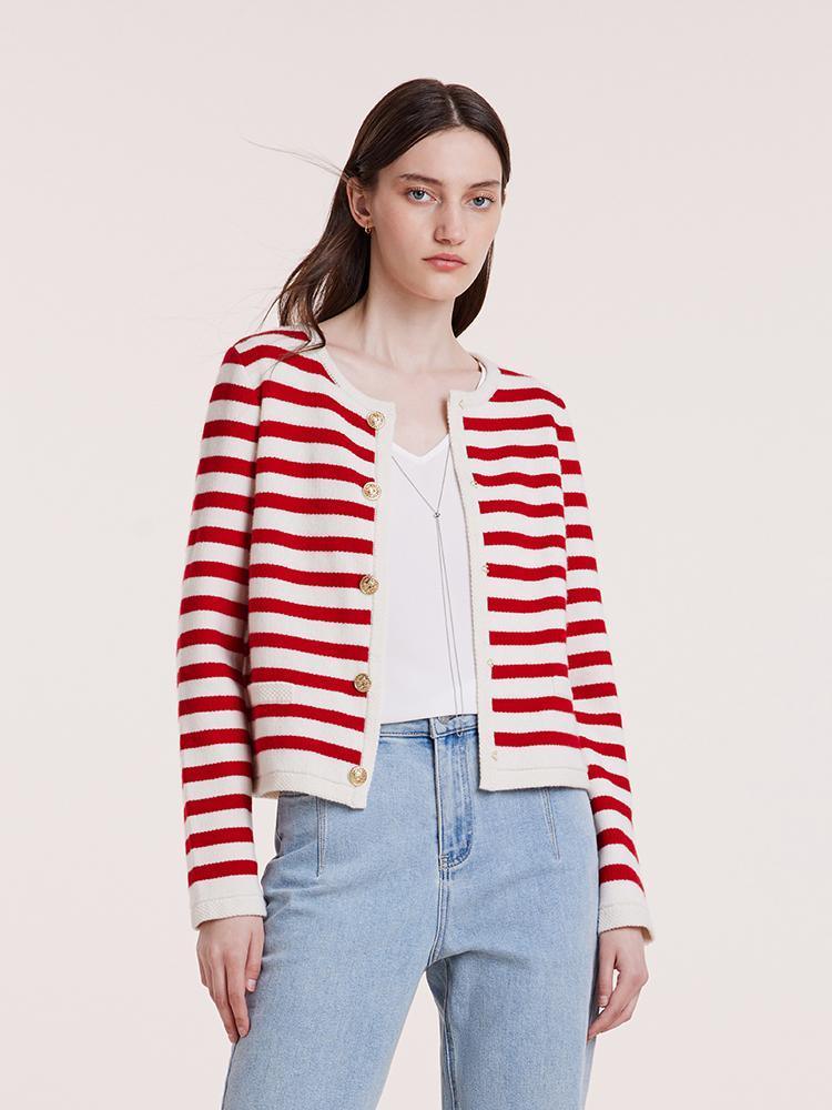 Button Up Woolen Striped Cardigan GOELIA