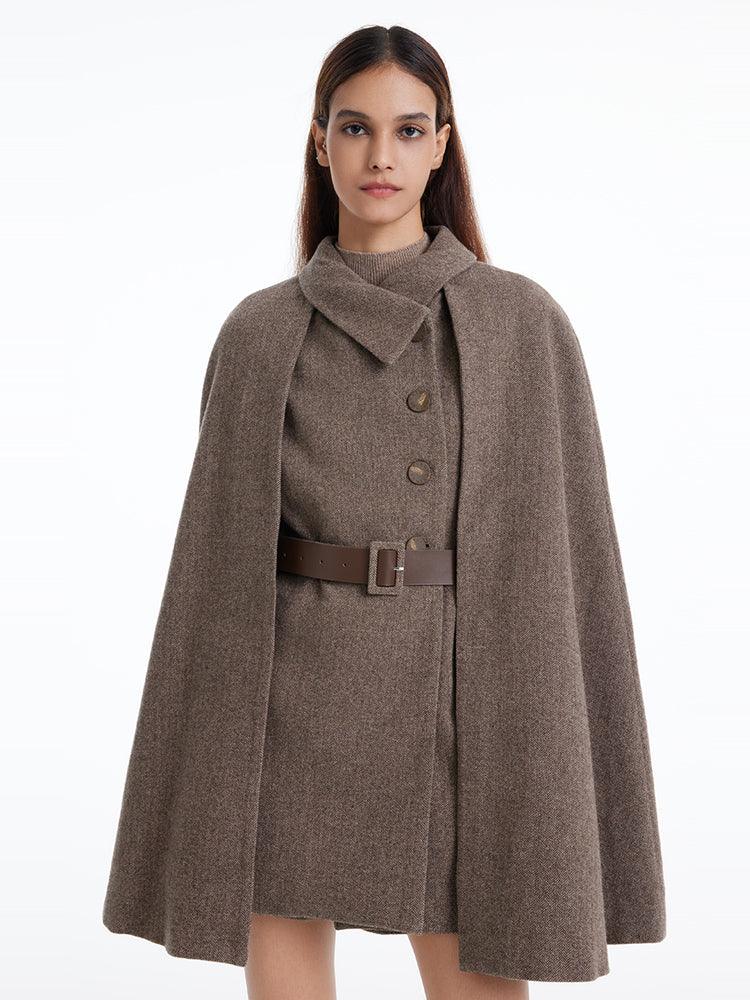 Coffee Brown Washable Wool Two-piece Cloak GOELIA