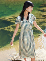 16 MM Pure Silk Polka Dots Printed Tea Dress GOELIA