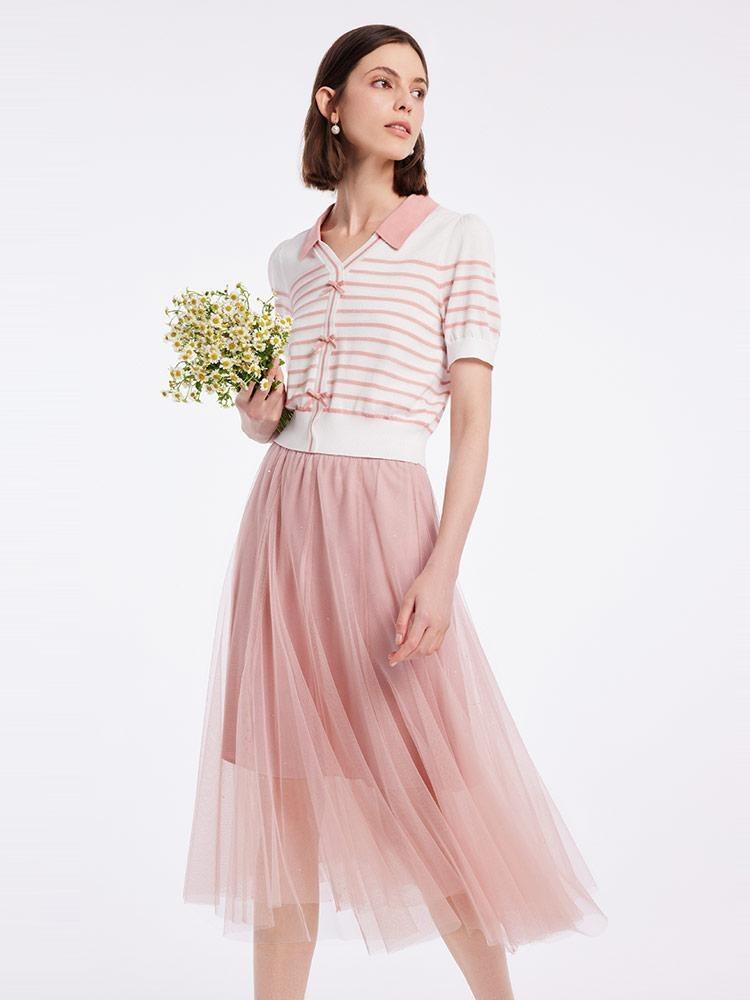 Two-Piece Set Knitted Cardigan And Tulle Skirt GOELIA