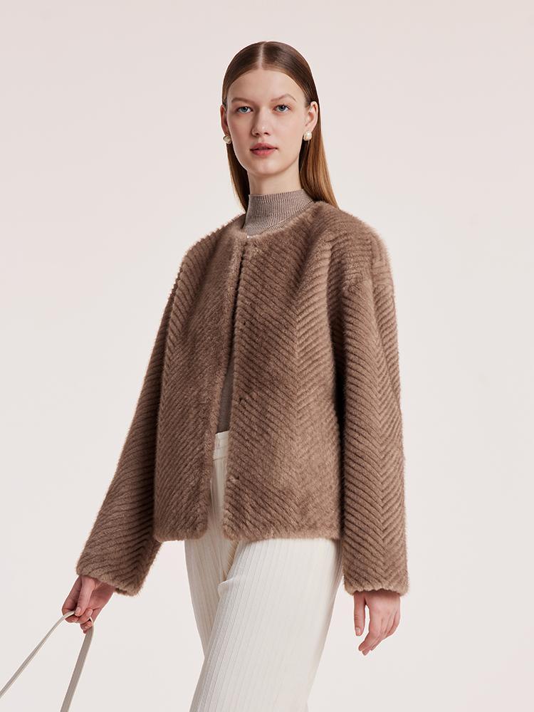 Eco-friendly Fur Short Round Neck Coat GOELIA