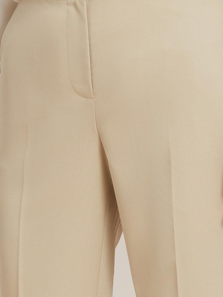 Pearl Beige Worsted Tapered Pants GOELIA