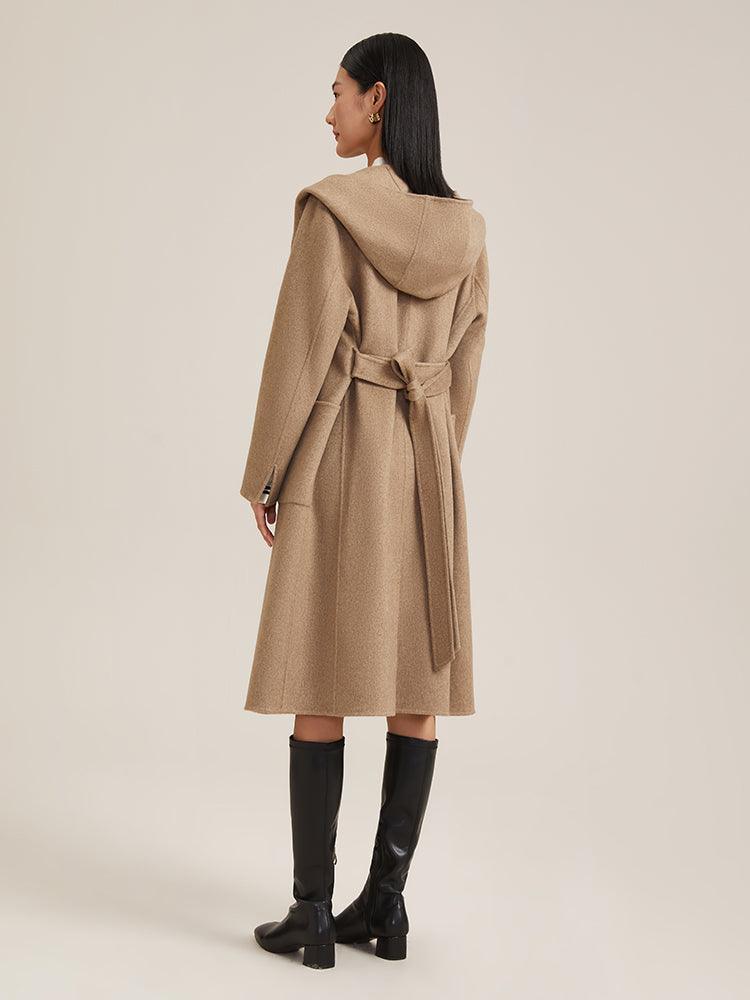 Full Lamb Wool Cashmere Hooded Overcoat GOELIA