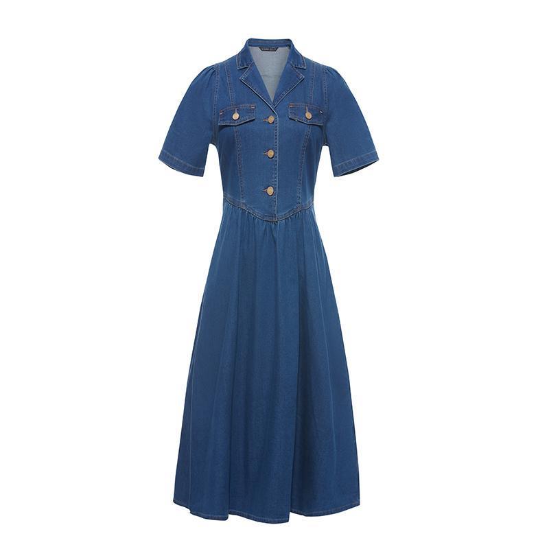 V-neck Waist-skimming Denim Dress GOELIA