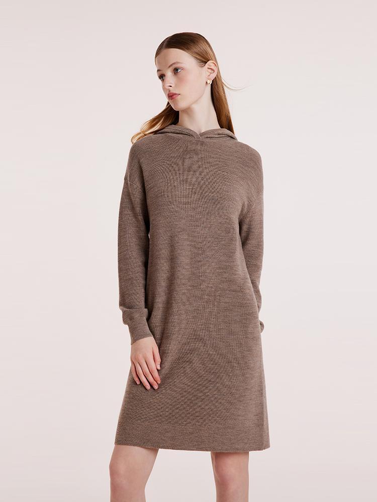 Maschinenwaschbares Wollstrickkleid mit Kapuze 