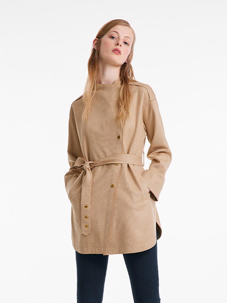 Faux Suede Trench Coat With Belt GOELIA