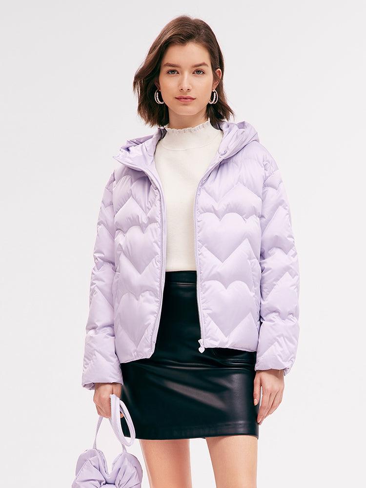 Lavender Long Sleeve Goose Down Coat With Purse GOELIA