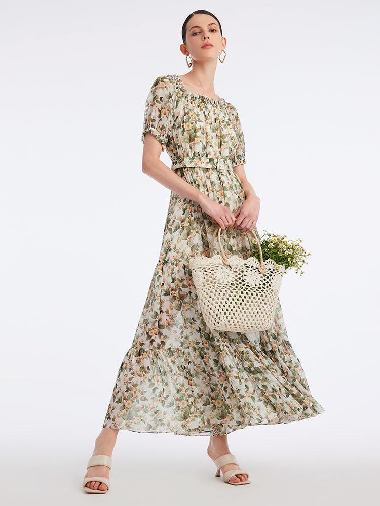 Original Silk Print Ankle-Length Dress GOELIA