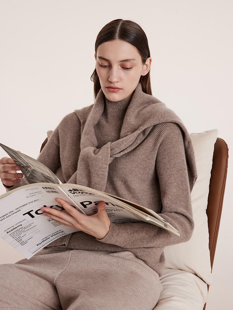 Coffee Seamless Mock Neck Cashmere Sweater
