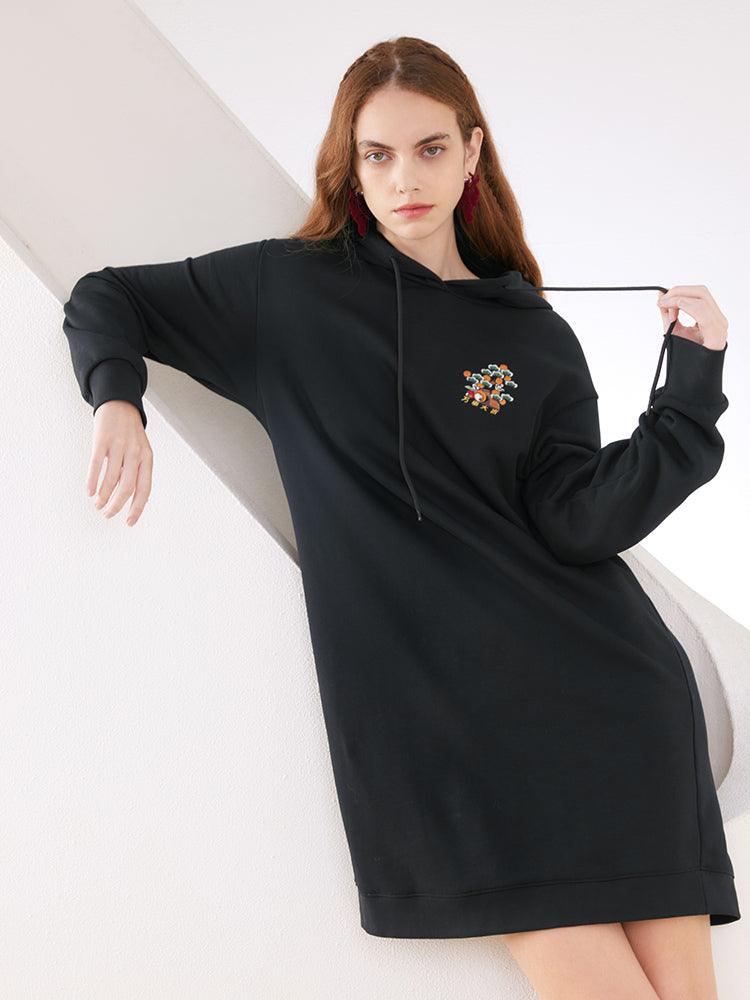 Black Long Sleeve Hoodie Dress GOELIA