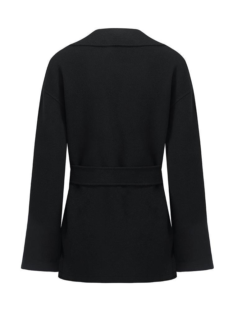 Tencel Wool Lapel Double-Faced Short Coat With Belt GOELIA