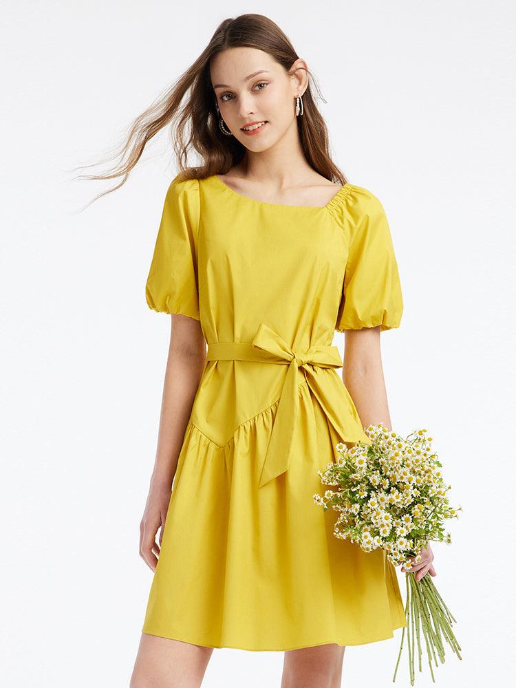 Yellow Asymmetric Mini Dress GOELIA