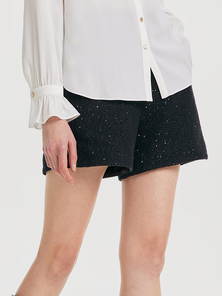 Elegant Black Tweed Shorts GOELIA