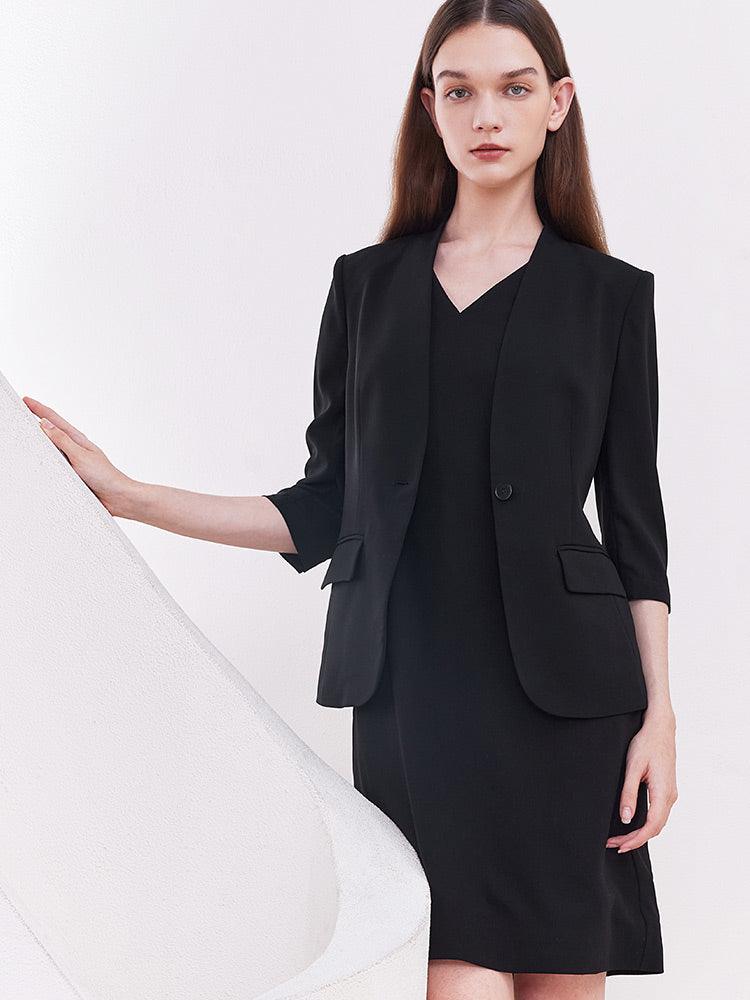 Black Slim One-Bottom Blazer GOELIA