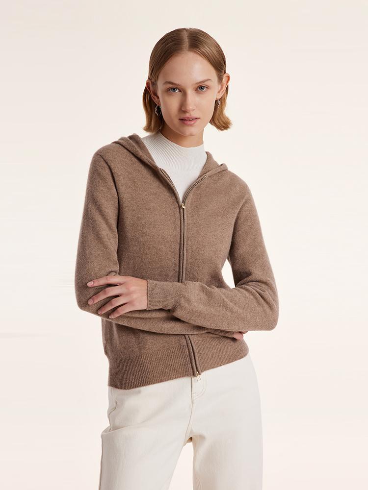 Pure Cashmere Hooded Zipper Cardigan GOELIA