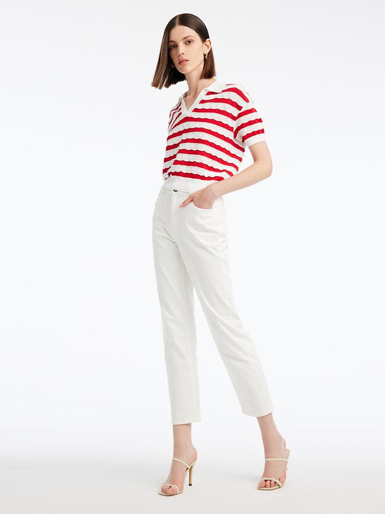 Knitted Striped Pullover Top GOELIA