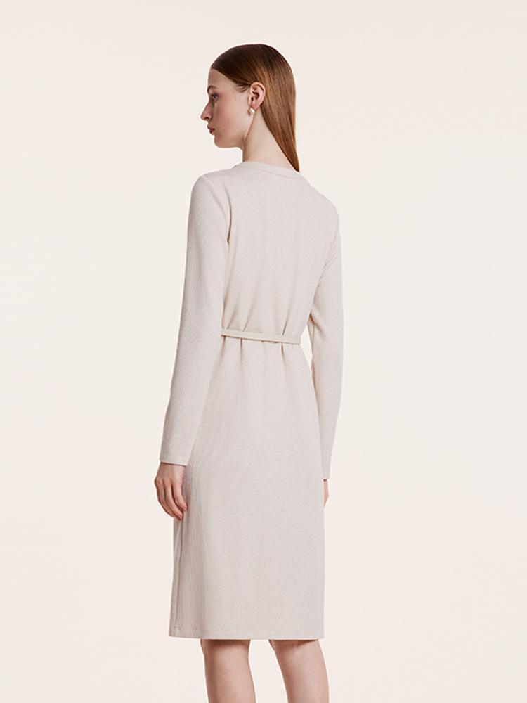 White Knitted Gathered Waist Dress GOELIA