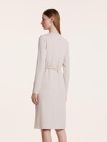 White Knitted Gathered Waist Dress GOELIA