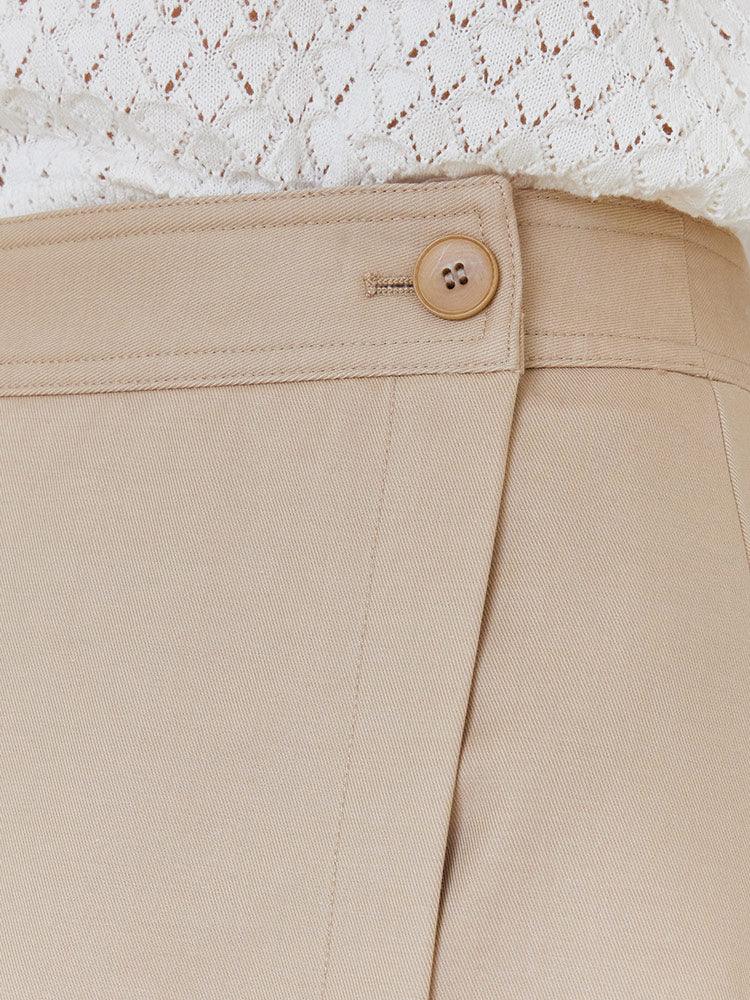 Light Khaki One-Buttom Double-Layer Skirt GOELIA