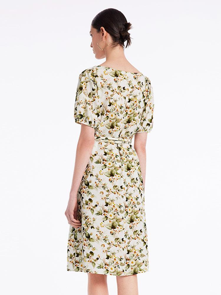 Floral Gathered Waist Dress GOELIA