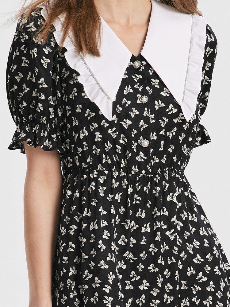 Bowknot Printed Ruffle Dress GOELIA