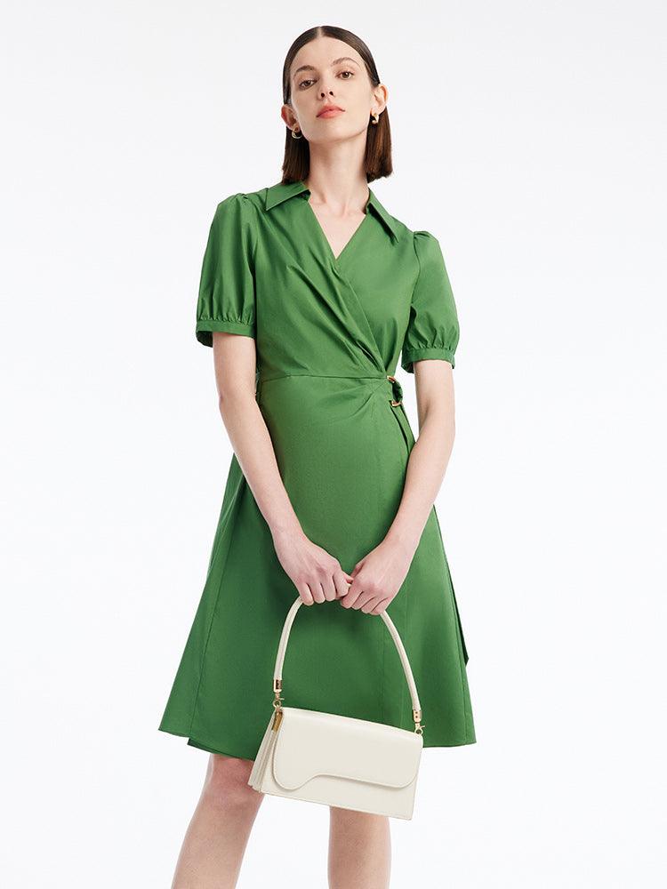 V-Neck Wrap-around Pleated Dress GOELIA