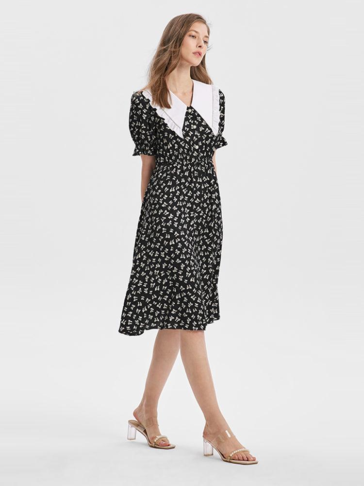 Bowknot Printed Ruffle Dress GOELIA