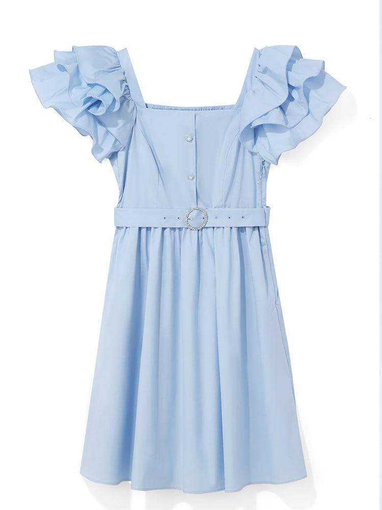 Ruffle Sleeve Square Neck Cotton Dress GOELIA